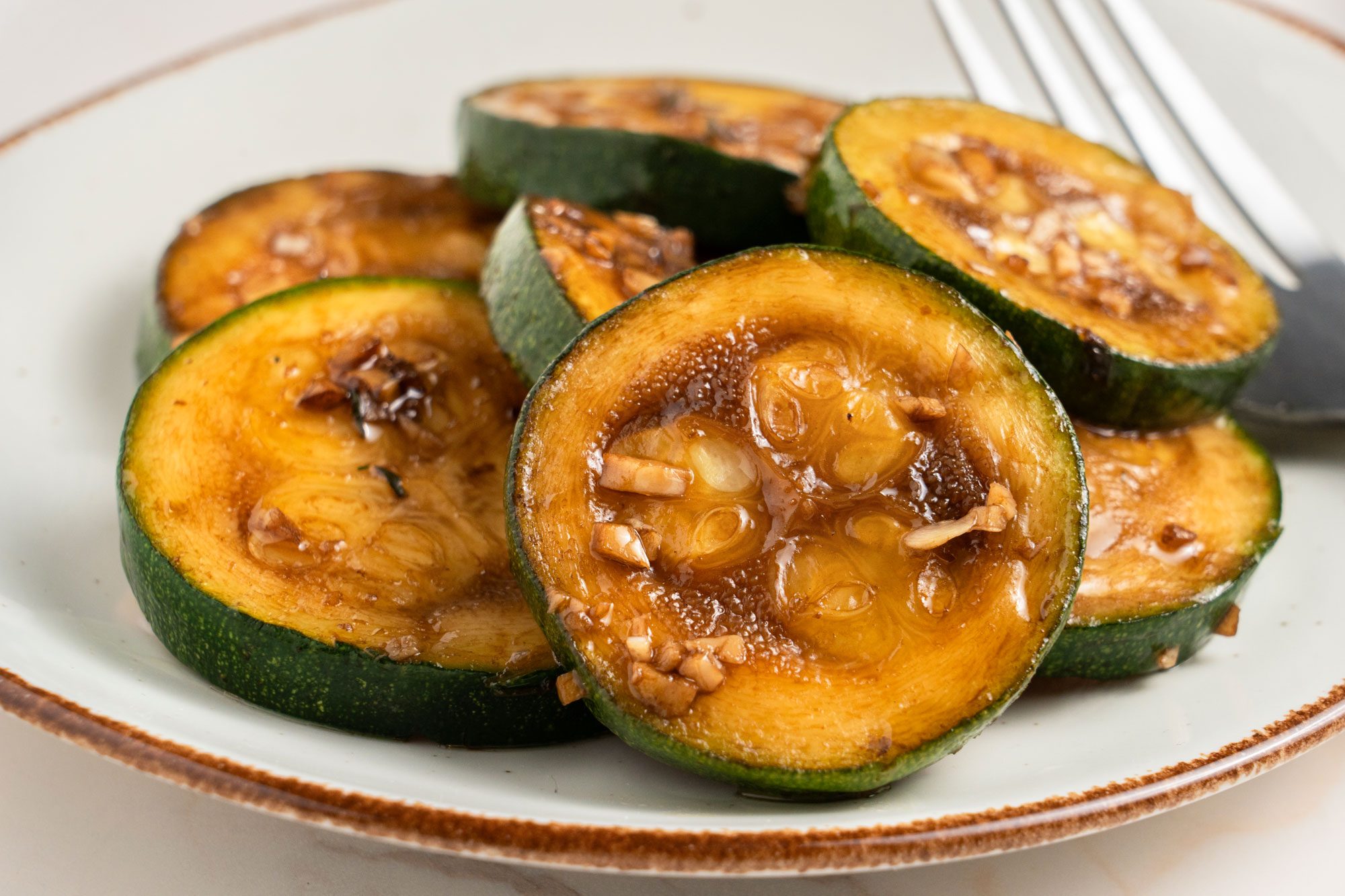 Close up shot of Balsamic-Glazed Zucchini