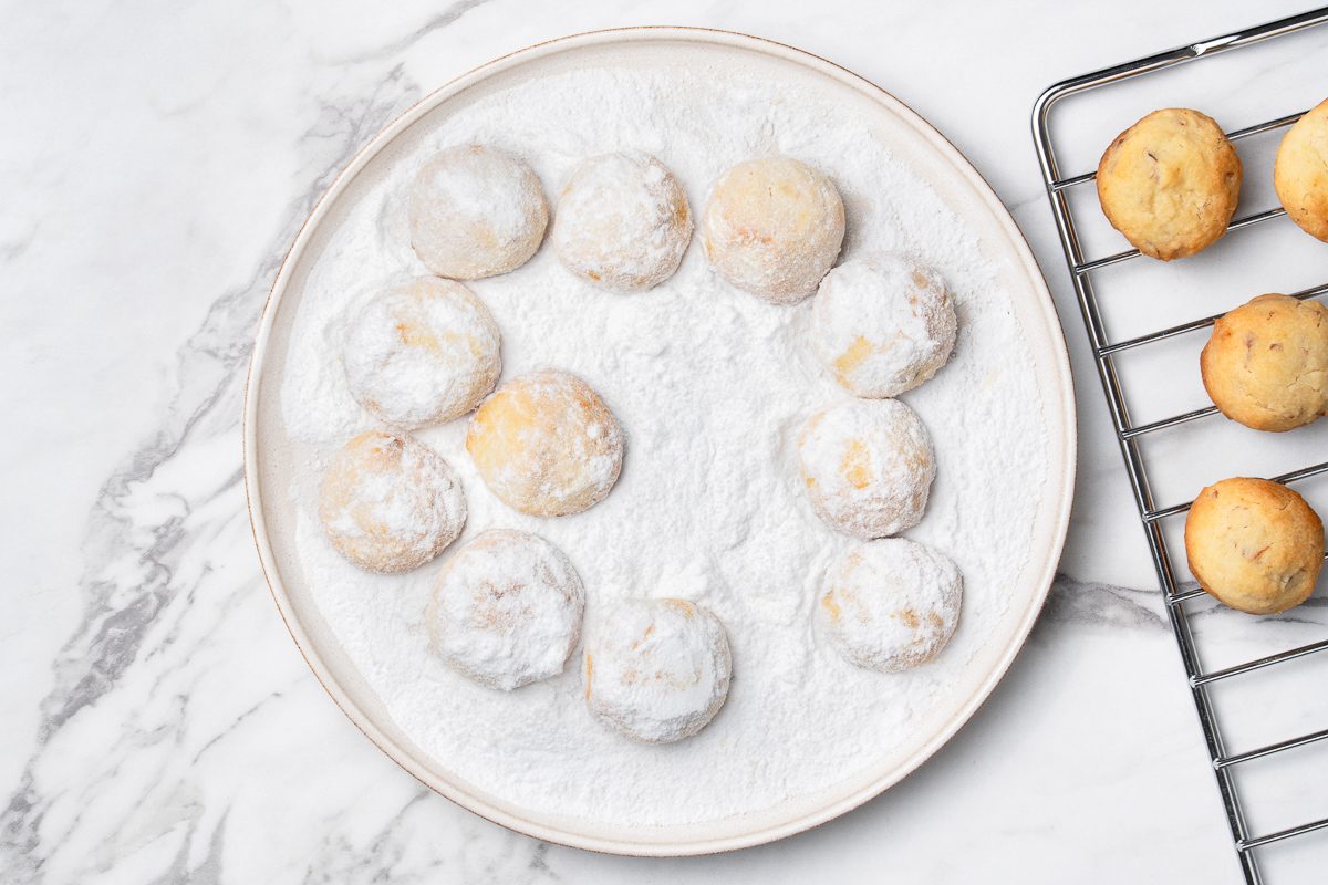 cookies rolled in confectioner's sugar