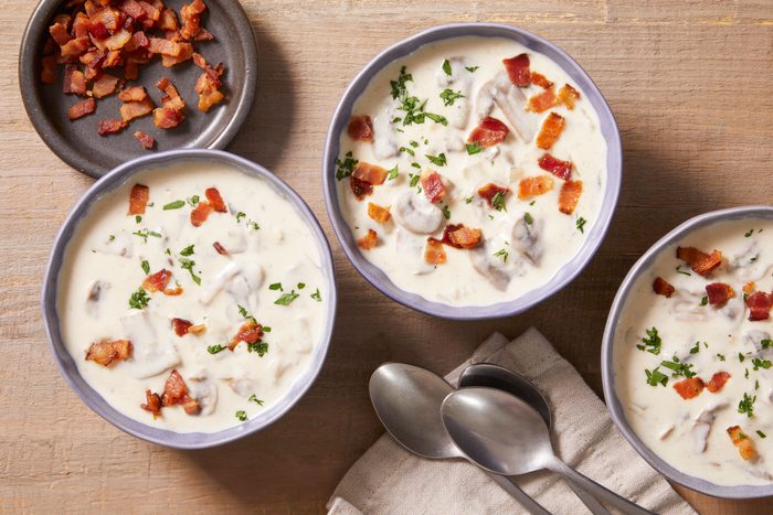 Overhead shot of Creamy Bacon Mushroom Soup