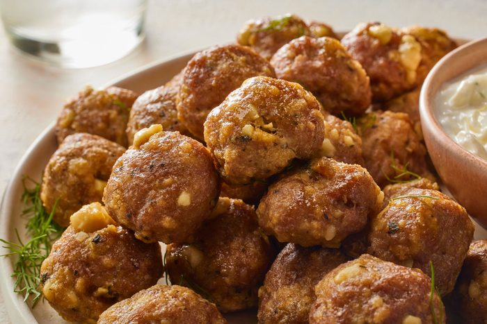 Close up shot of Greek Meatballs