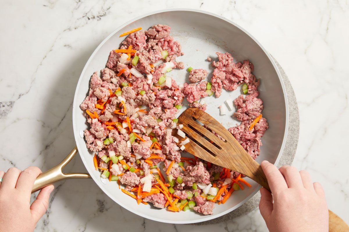 In a large skillet, cook beef, onion, celery and carrot; beef is no longer pink