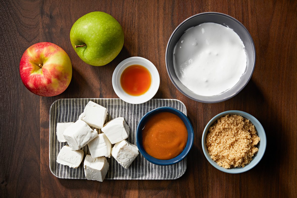 cream cheese, brown sugar, vanilla extract, apple slices, marshmallow creme and caramel ice cream topping