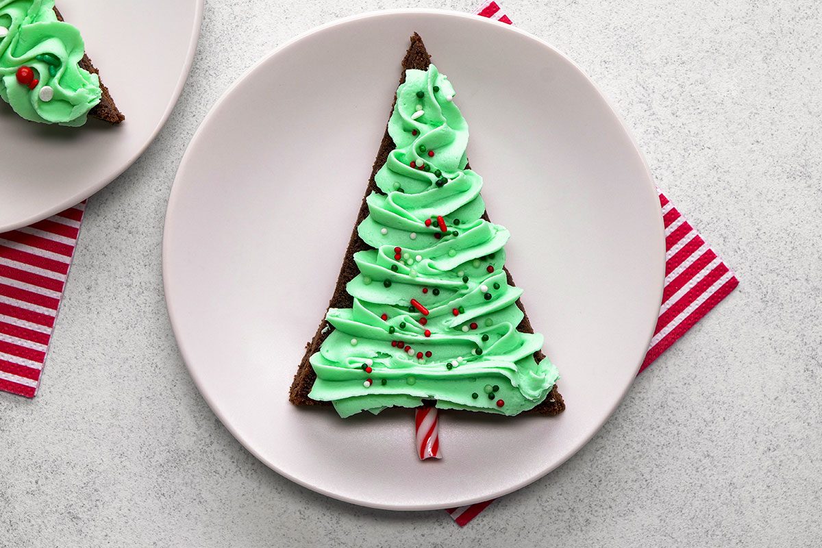 Christmas Tree Brownies on a plate