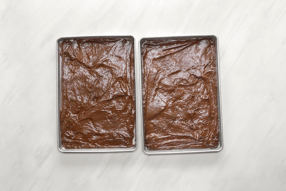 Spread batter into prepared pans.