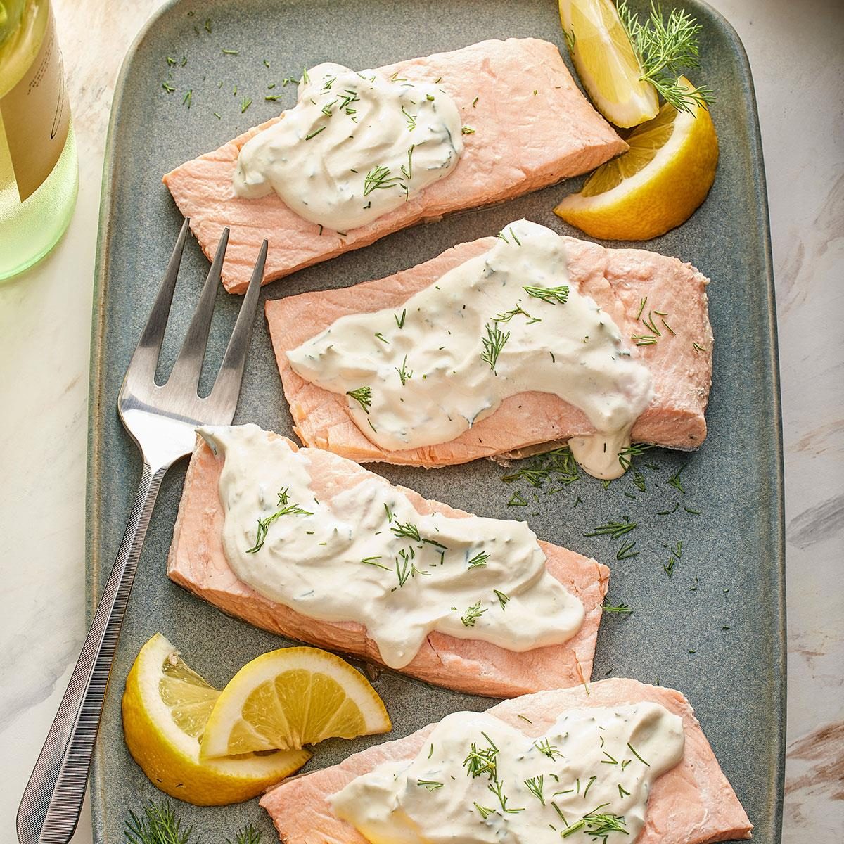 Poached Salmon with Dill Sauce