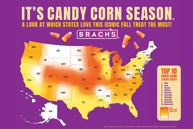 This State Loves Candy Corn More Than Any Other State Brachs Candycorn Map