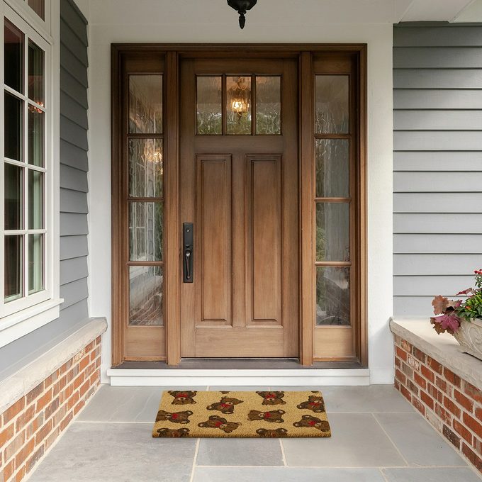 My Texas House Natural Multi Teddy Bear Red Bow Coir Mat