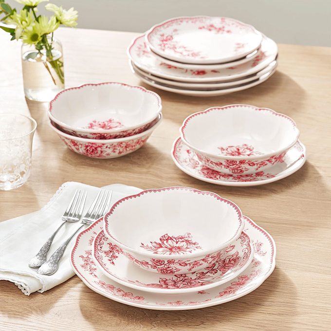 Walmart Just Dropped The Pioneer Woman Holiday Collection  Agatha Red 12 Piece Dinnerware Set Via Walmart.com