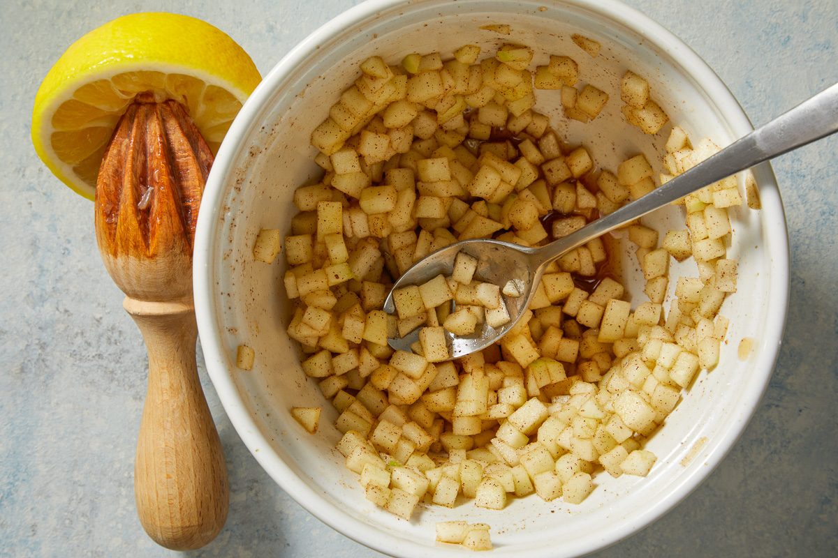 finely chopped apple, brown sugar, apple pie spice, and lemon juice stirred together in a small bowl